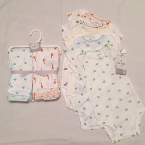 Carter's 3M Bodysuits and Swaddle Blankets.